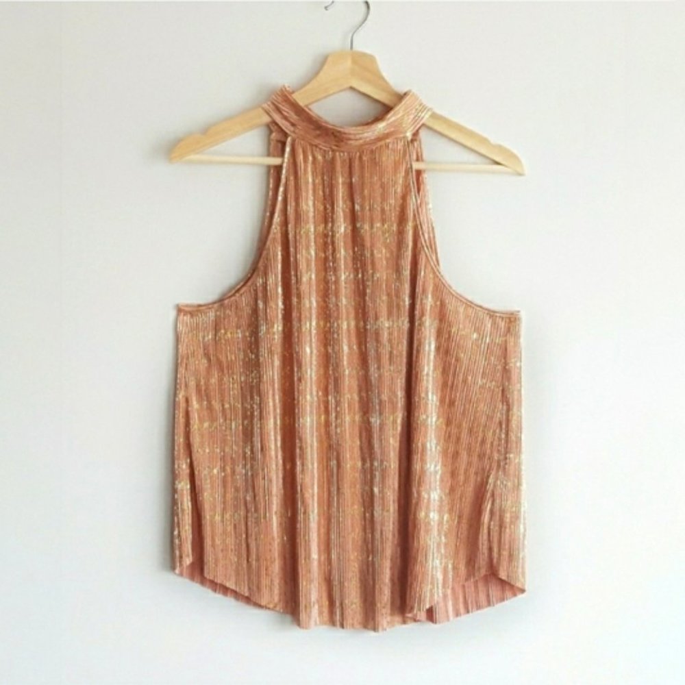 Anthropologie Pink & Gold High Neck Top, Vickie, Medium